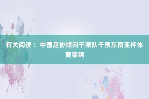 有关阅读 ：中国足协倾向于派队干预东南亚杯体育集锦